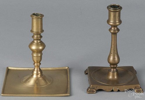 Spanish brass candlestick, 17th c., 6 1/4'' h., together with a Dutch brass candlestick, 18th c.