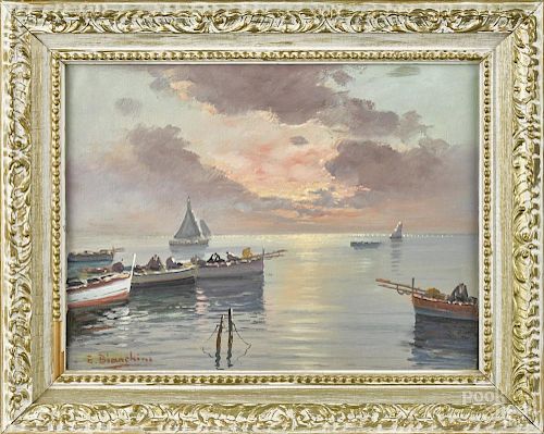 E. Bianchini (Italian), oil on canvas seascape depicting boats, signed lower left, 12'' x 15 1/2''.
