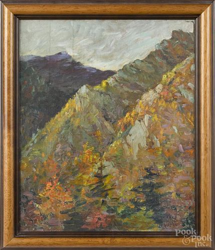 Anna Milo Upton (American 1868-1951), oil on canvas landscape, signed lower right, 16'' x 12 3/4''.