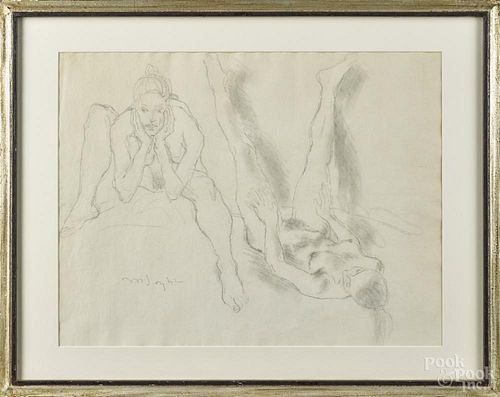 Moses Soyer (American 1899-1974), nude pencil sketch, signed lower left, 15 1/4'' x 20''.