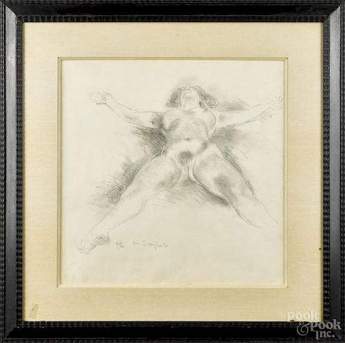 Moses Soyer (American 1899-1974), nude pencil sketch, signed lower center, 17'' x 17''.