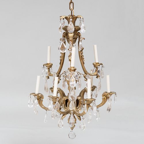 Louis XV Style Gilt-Bronze and Rock Crystal Nine Light Chandelier