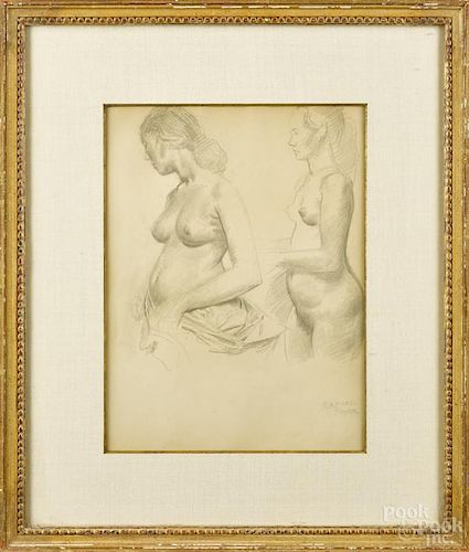 Raphael Soyer (American 1899-1987), nude pencil sketch, signed lower left, 12 3/4'' x 9 1/2''.