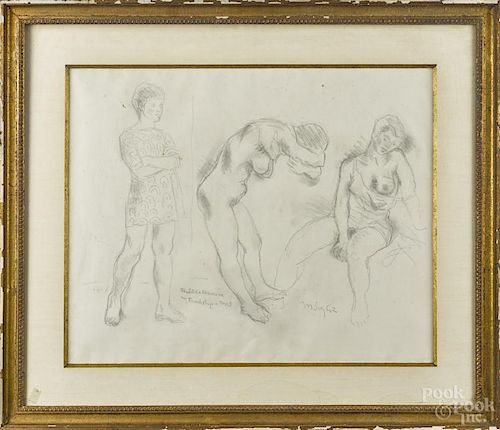 Moses Soyer (American 1899-1974), nude pencil sketch, inscribed For Lee and Maurice in Friendship