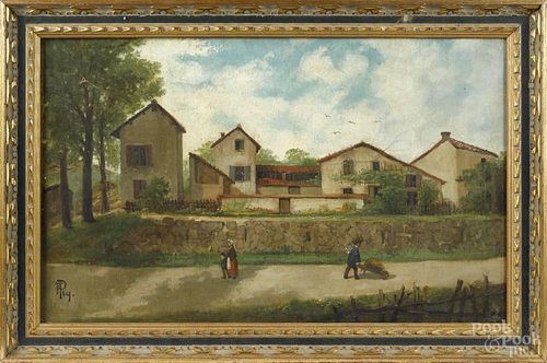 Oil on canvas street scene, 19th c., signed F. Pig, possibly Franz Pig, 16'' x 25 3/4''.