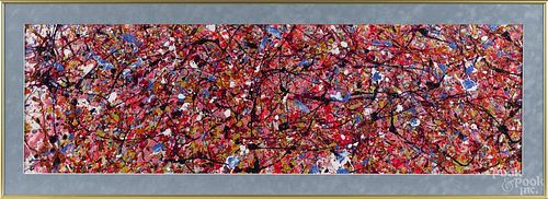Jacquard fabric paint on silk polyester abstract, inscribed Michelle Levin on verso, 44'' x 13''.