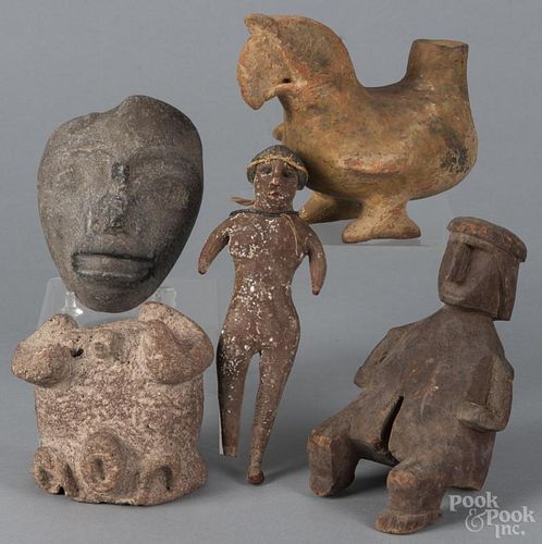 Pre-Columbian articles, together with a resin figure of a man, 7 1/2'' h. Provenance: DeHoogh Gallery