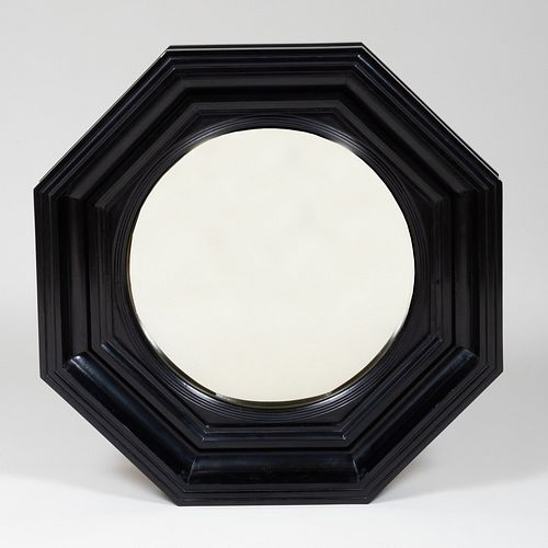 Flemish Baroque Style Ebonized Octagonal Convex Mirror