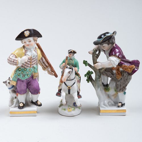 Meissen Porcelain Miniature Equestrian Figure and Two Figures of Boys