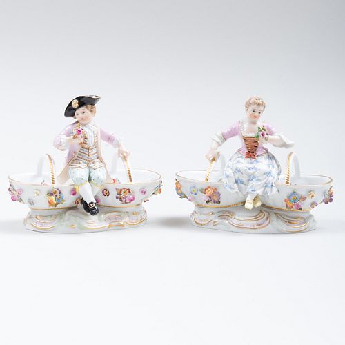 Pair of Meissen Porcelain Figural Salt Cellars