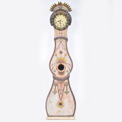 Swedish Carved and Polychrome Painted Tall Case Clock, Dial Signed A. A. L., Mora