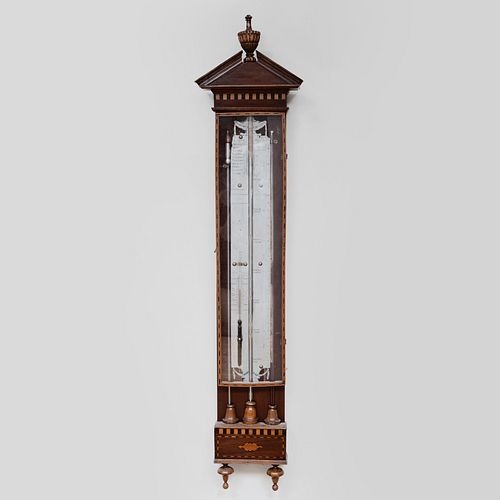 Dutch Neoclassical Inlaid Mahogany and Pewter Barometer