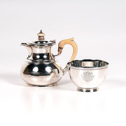 Contemporary English Sterling Teapot and Waste Bowl 