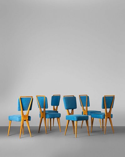Gianni Vigorelli, Attribution
Italy, Mid-20th Century
Set of Six Dining Chairs
