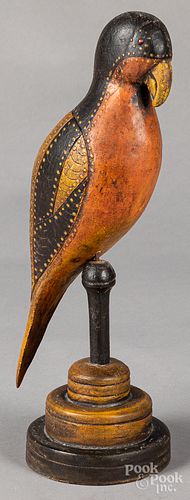 Folk art carved parrot, 20th c.