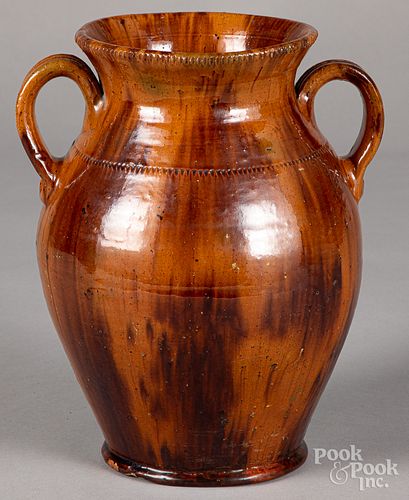 Jacob Medinger redware two-handled urn