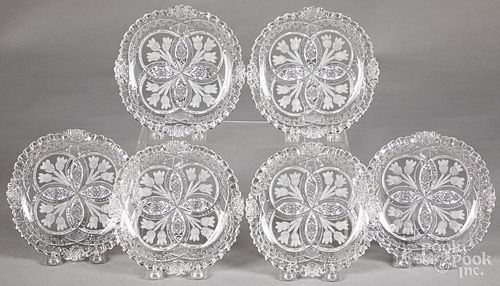Six J. Hoare & Co. Corning cut glass plates