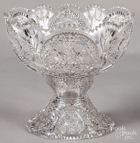 Cut glass two part punch bowl