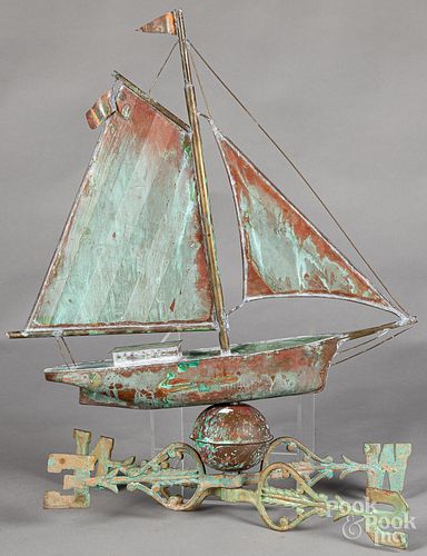 Copper sailboat weathervane, 20th c.