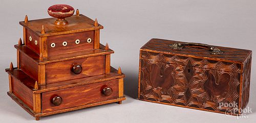 Shaker sewing box, together with a dresser box