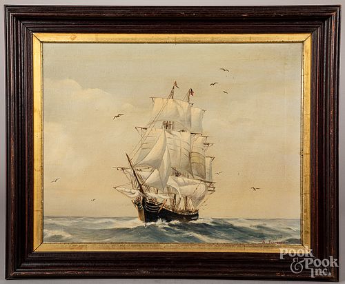 Oil on canvas ship portrait, ca. 1900