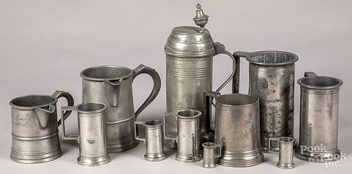 Continental pewter measures, tankards, etc.