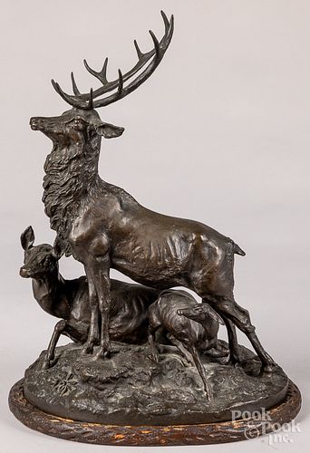 Arthur Le Duc bronze of a male and female elk