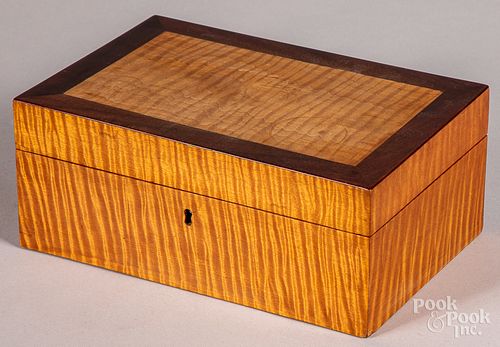 Tiger maple dresser box, 19th c.
