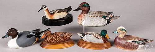 Six carved and painted duck decoys