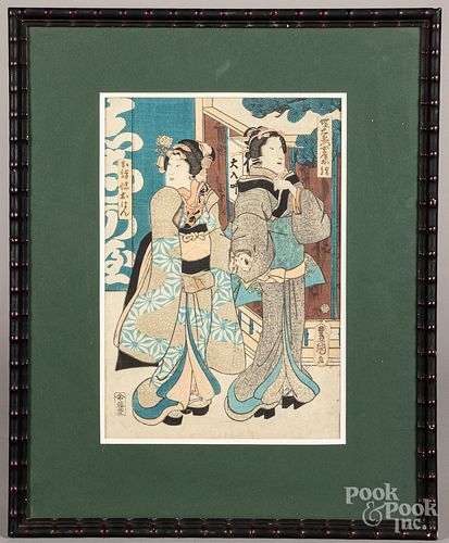 Three Japanese woodblock prints, two by Kunisada