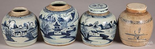 Four Chinese blue and white porcelain ginger jars