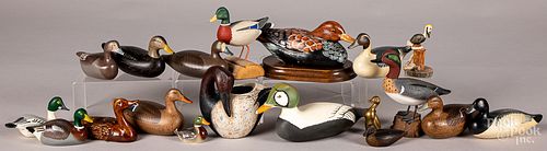 Collection of miniature duck decoys and figures
