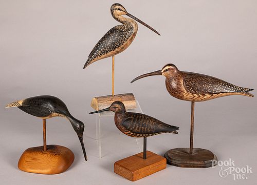 Four carved shorebirds, by Ken Kirby, Rhodes, etc
