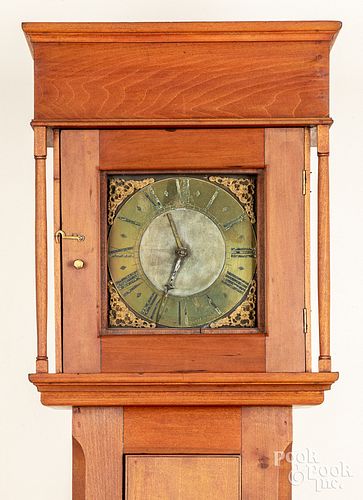 Pennsylvania poplar tall case clock, 18th c.