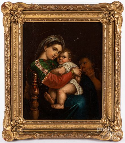 Continental oil on canvas of Mother and Child