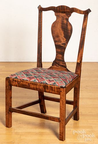 New England Chippendale tiger maple dining chair