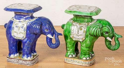 Two Chinese glazed redware elephant garden seats