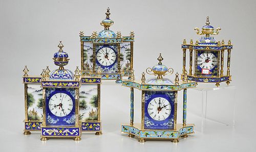 Group of Four Chinese Decorative Cloisonne Clocks
