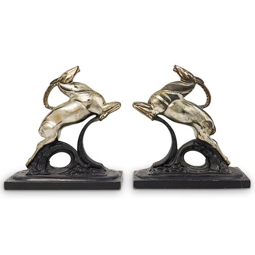 Art Deco Leaping Ibex Bookends