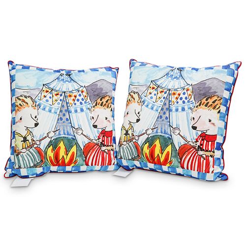 (2 Pc) Mackenzie Childs "Happy Campers" Pillows
