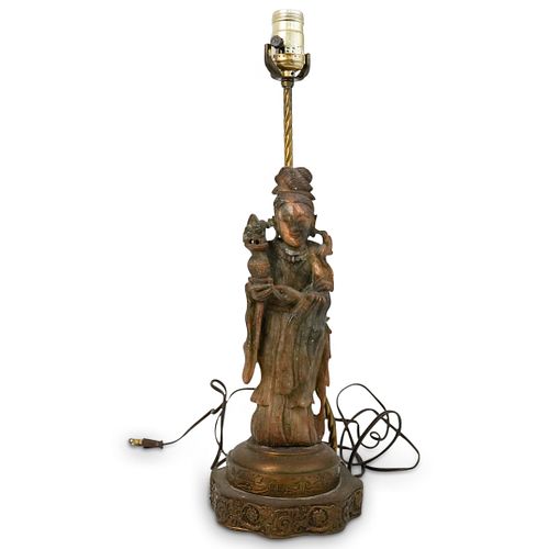Chinese Soapstone Carved Figural Lamp