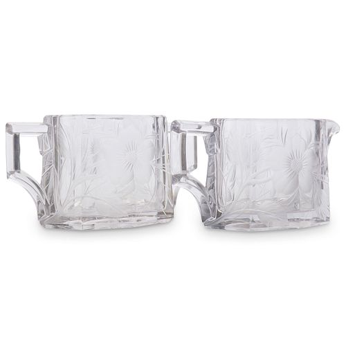 (2 Pc) Etched Crystal Condiment Caddies