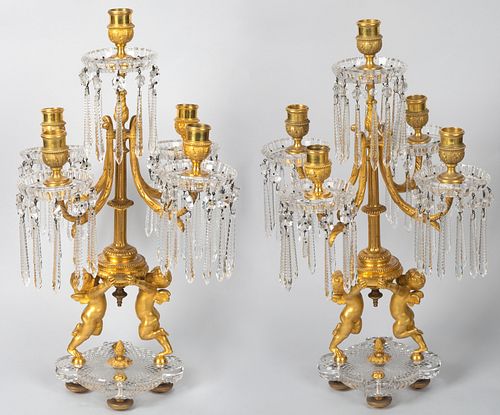 A PAIR OF ORMOLU AND CUT CRYSTAL TABLE CANDELABRA, BACCARAT