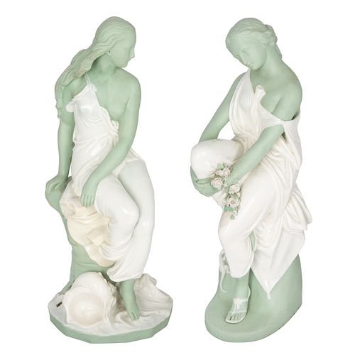 A PAIR OF ENGLISH PORCELAIN FIGURES OF MAIDENS, MINTONS, STOKE-UPON-TRENT
