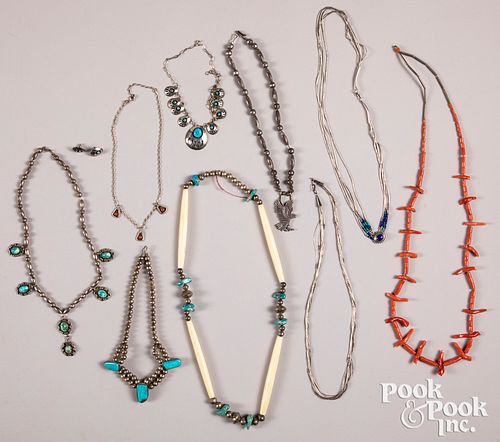 Nine Native American Indian necklaces
