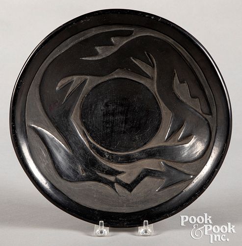 Pablita Chavarria Pueblo Indian blackware plate