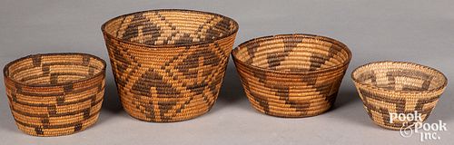 Four Pima Indian coiled baskets