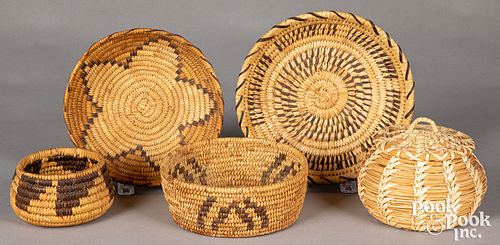 Five Papago Indian baskets