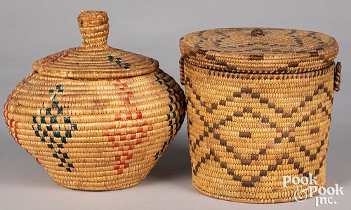 Two antique lidded baskets