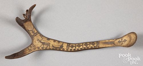 Inuit carved antler spoon, 19th c.